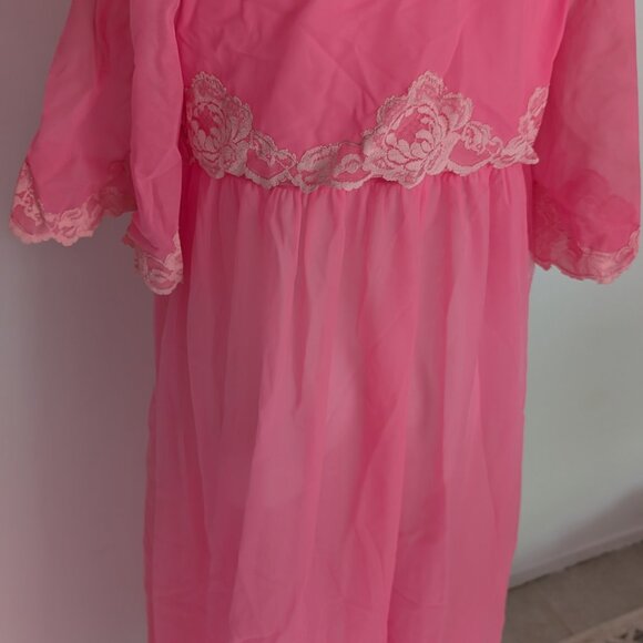 Vintage nightgown Pink Double Layered Sheer Chiffon Robe Peignoir - Picture 5 of 7